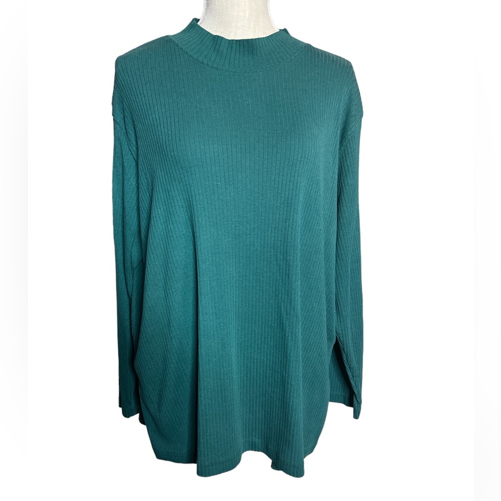Fitting Image Blue Green Ribbed Long Sleeve Shirt